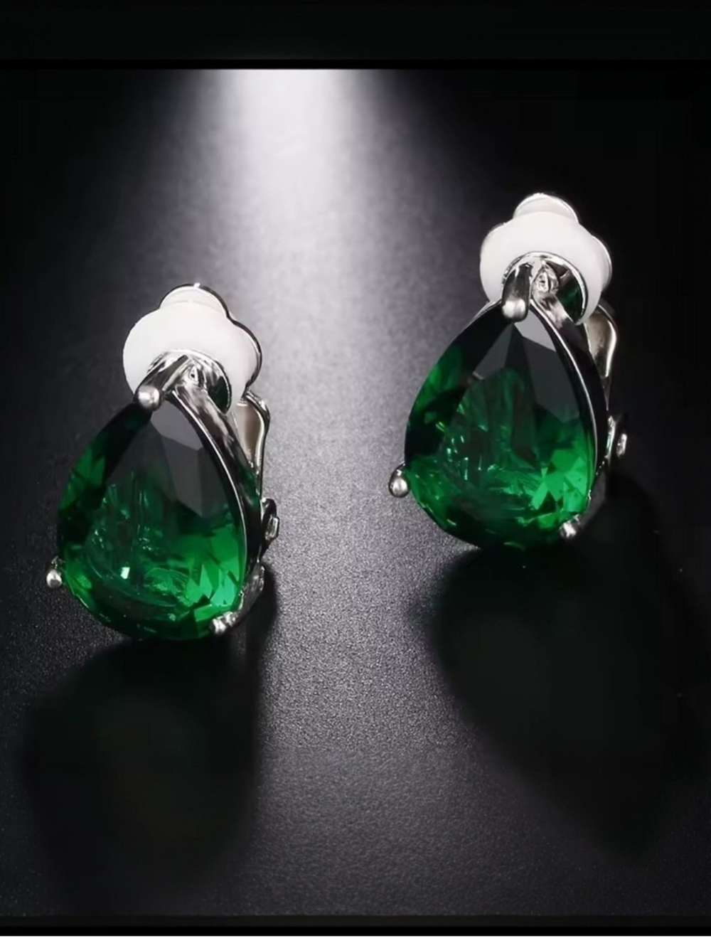 Green Teardrop Cubic Zirconia Clip-on Earrings - Women Jewelry